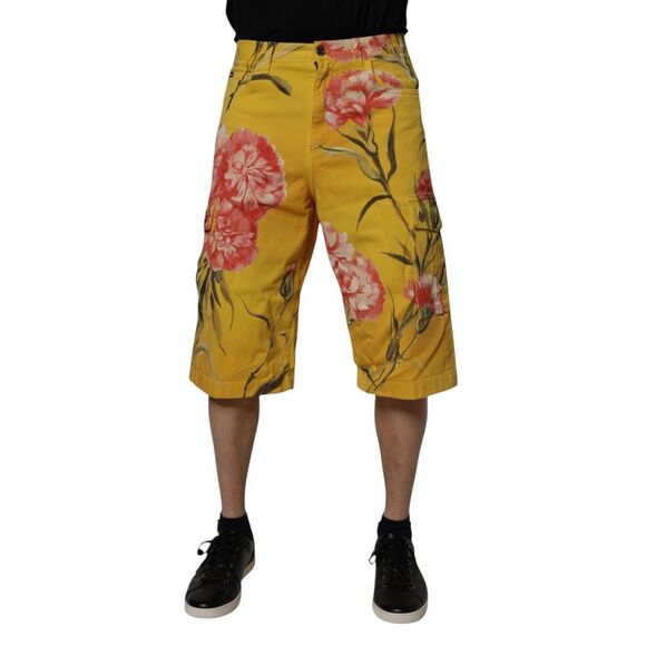 Dolce & Gabbana Yellow Floral Cargo Denim Men Bermuda Men's Shorts